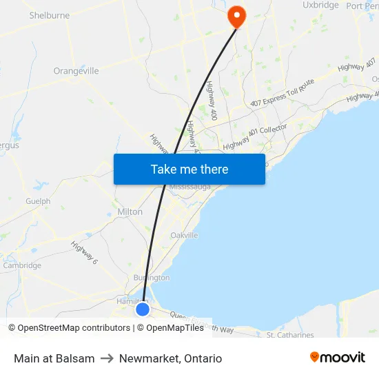 Main at Balsam to Newmarket, Ontario map