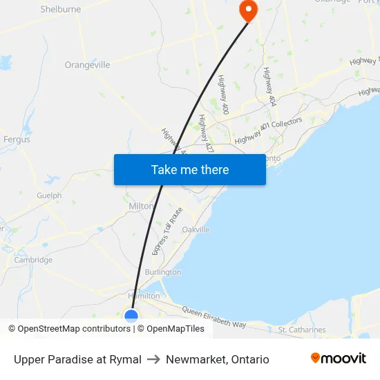 Upper Paradise at Rymal to Newmarket, Ontario map