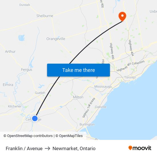 Franklin / Avenue to Newmarket, Ontario map