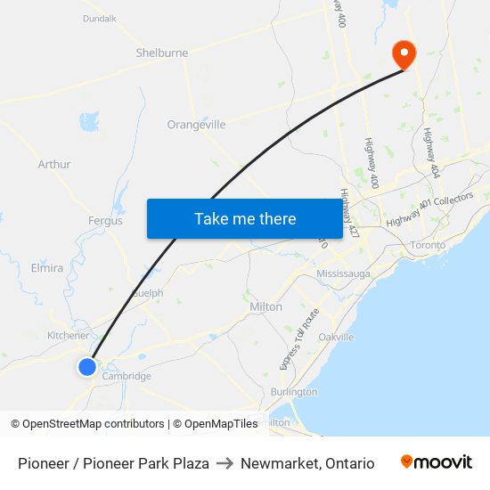 Pioneer / Pioneer Park Plaza to Newmarket, Ontario map