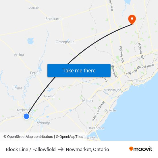 Block Line / Fallowfield to Newmarket, Ontario map