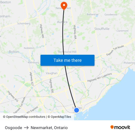 Osgoode to Newmarket, Ontario map