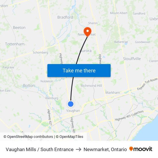 Vaughan Mills / South Entrance to Newmarket, Ontario map