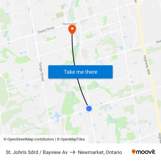 St. John's Sdrd / Bayview Av to Newmarket, Ontario map