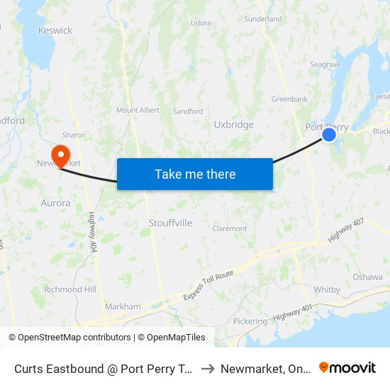 Curts Eastbound @ Port Perry Terminal to Newmarket, Ontario map