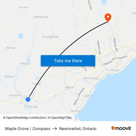 Maple Grove / Compass to Newmarket, Ontario map