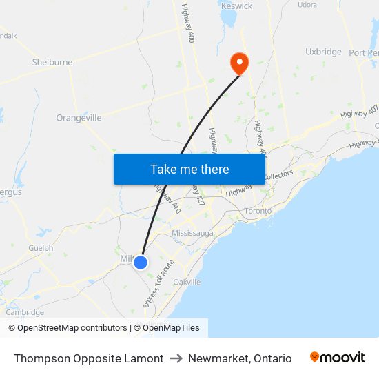 Thompson Opposite Lamont to Newmarket, Ontario map