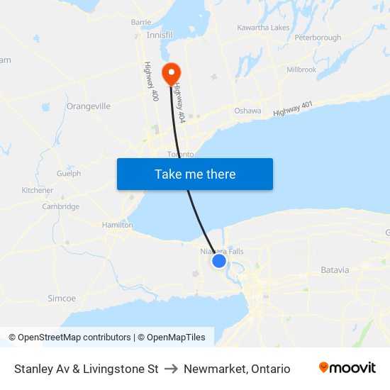 Stanley Av & Livingstone St to Newmarket, Ontario map