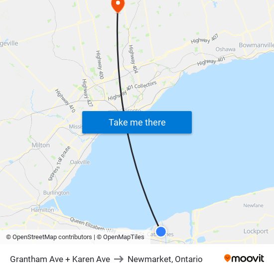 Grantham Ave + Karen Ave to Newmarket, Ontario map