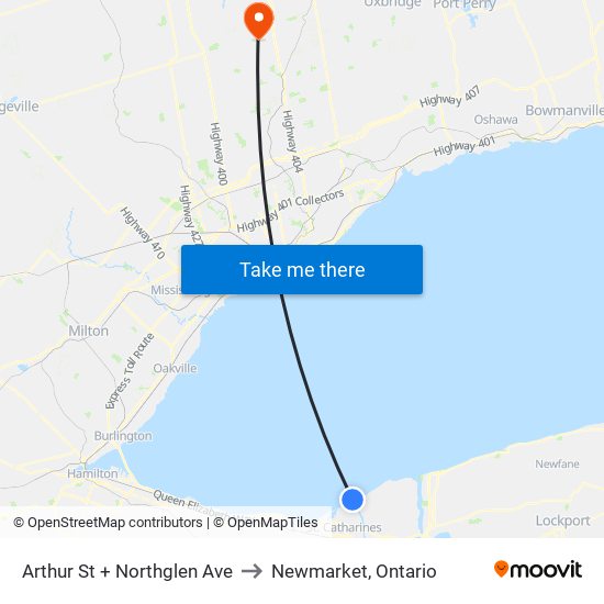 Arthur St + Northglen Ave to Newmarket, Ontario map