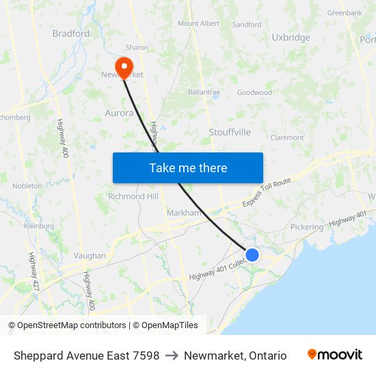 Sheppard Avenue East 7598 to Newmarket, Ontario map