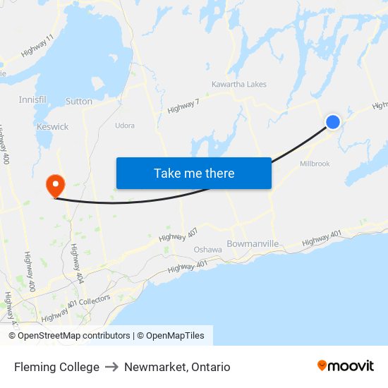 Fleming College to Newmarket, Ontario map