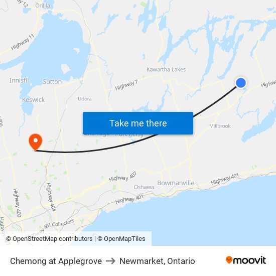 Chemong at Applegrove to Newmarket, Ontario map