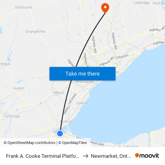 Frank A. Cooke Terminal Platform 5 to Newmarket, Ontario map