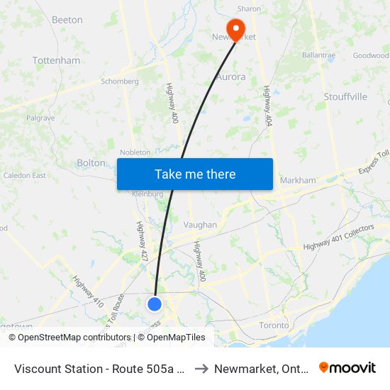 Viscount Station - Route 505a Stop to Newmarket, Ontario map