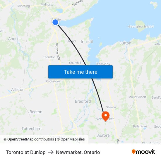 Toronto at Dunlop to Newmarket, Ontario map