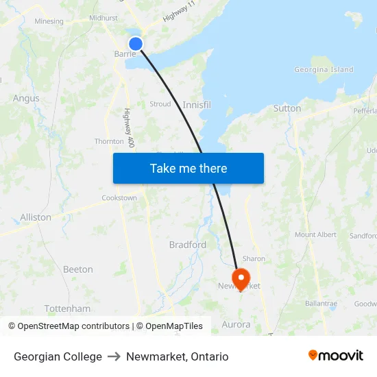 Georgian College to Newmarket, Ontario map