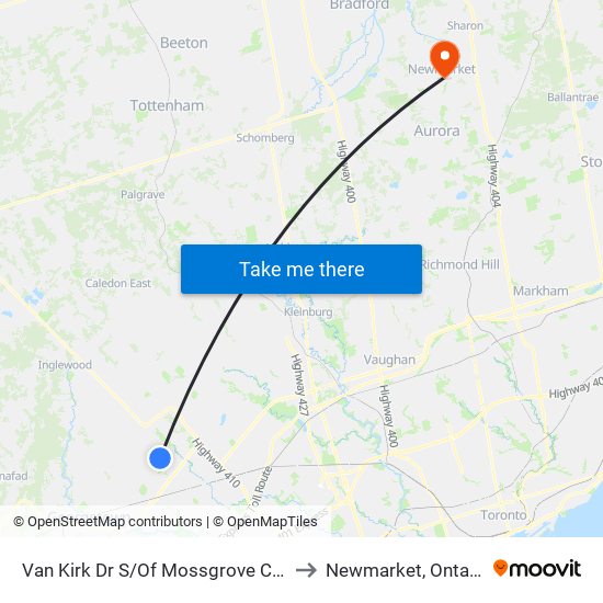 Van Kirk Dr S/Of Mossgrove Cres to Newmarket, Ontario map