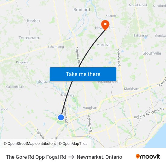The Gore Rd Opp Fogal Rd to Newmarket, Ontario map