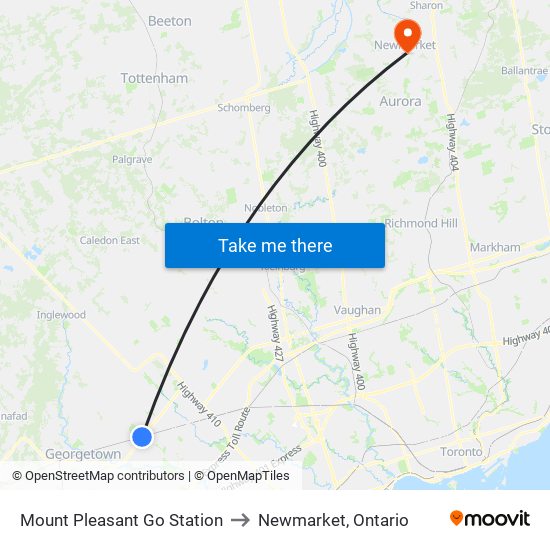 Mount Pleasant Go Station to Newmarket, Ontario map