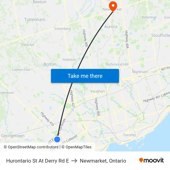 Hurontario St At Derry Rd E to Newmarket, Ontario map
