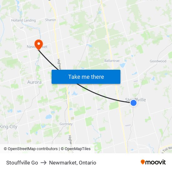 Stouffville Go to Newmarket, Ontario map