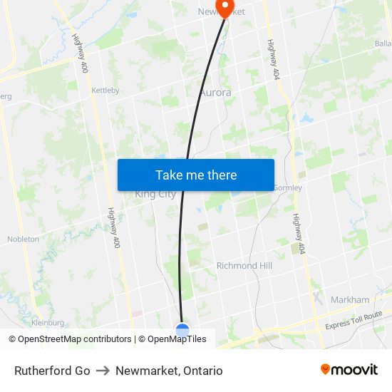 Rutherford Go to Newmarket, Ontario map