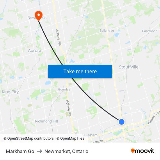 Markham Go to Newmarket, Ontario map