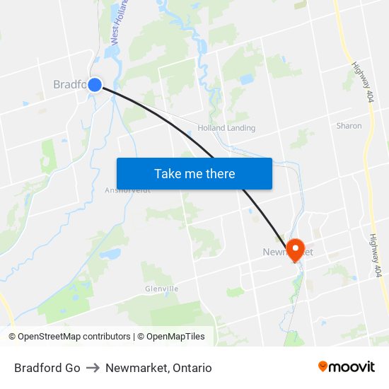 Bradford Go to Newmarket, Ontario map