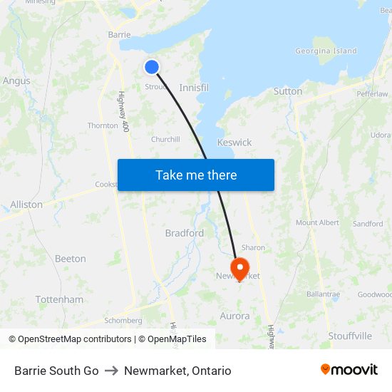 Barrie South Go to Newmarket, Ontario map