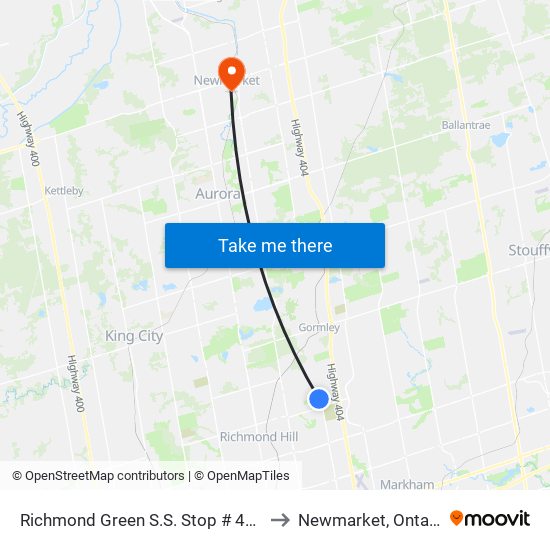 Richmond Green S.S. Stop # 4630 to Newmarket, Ontario map