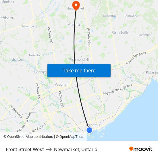 Front Street West to Newmarket, Ontario map