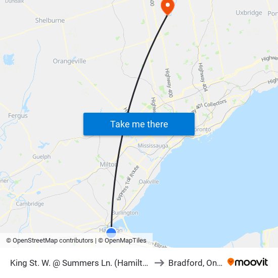 King St. W. @ Summers Ln. (Hamilton Place) to Bradford, Ontario map