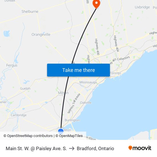 Main St. W. @ Paisley Ave. S. to Bradford, Ontario map