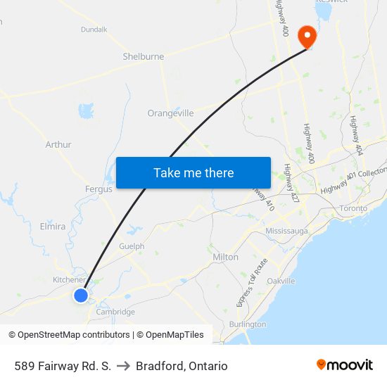589 Fairway Rd. S. to Bradford, Ontario map