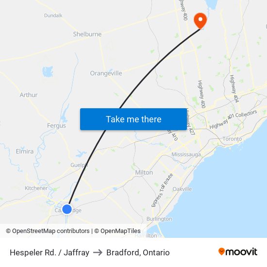 Hespeler Rd. / Jaffray to Bradford, Ontario map