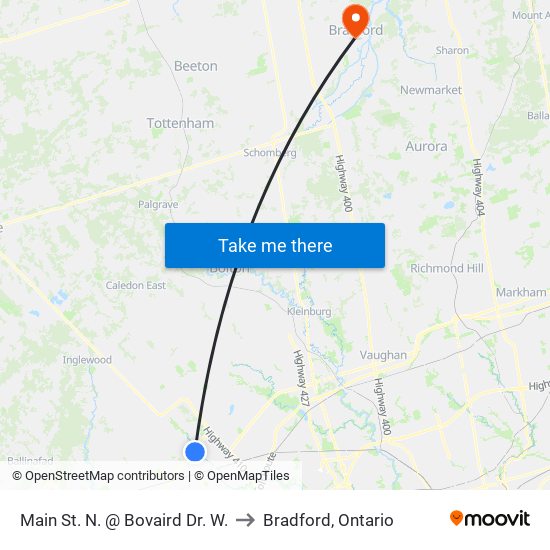 Main St. N. @ Bovaird Dr. W. to Bradford, Ontario map