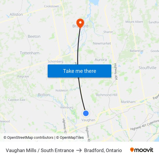 Vaughan Mills / South Entrance to Bradford, Ontario map
