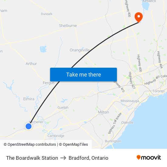 The Boardwalk Station to Bradford, Ontario map