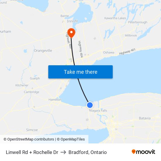 Linwell Rd + Rochelle Dr to Bradford, Ontario map