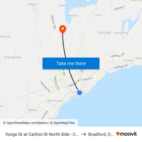Yonge St at Carlton St North Side - College Station to Bradford, Ontario map