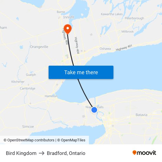 Bird Kingdom to Bradford, Ontario map