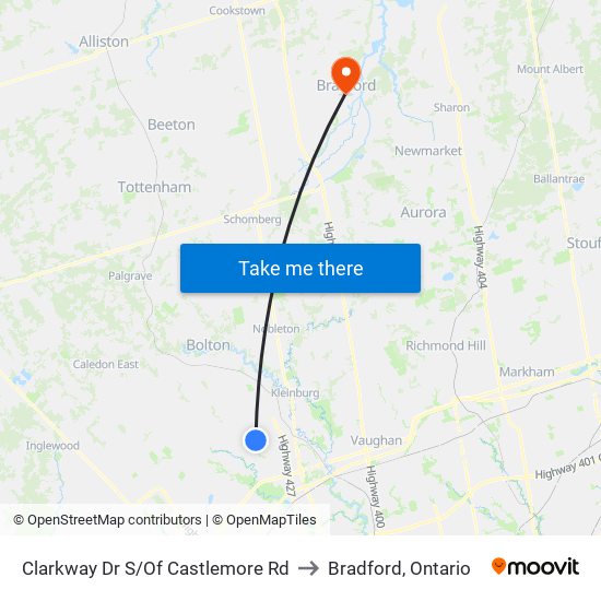 Clarkway Dr S/Of Castlemore Rd to Bradford, Ontario map