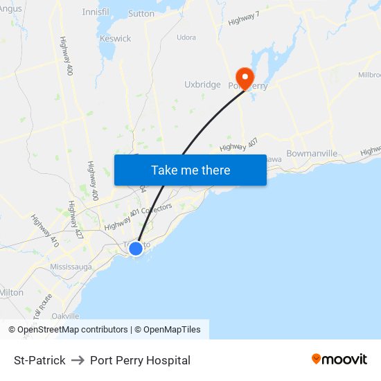 St-Patrick to Port Perry Hospital map
