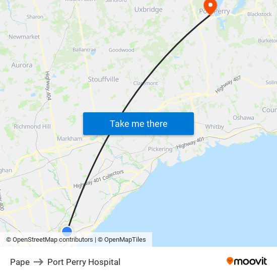 Pape to Port Perry Hospital map