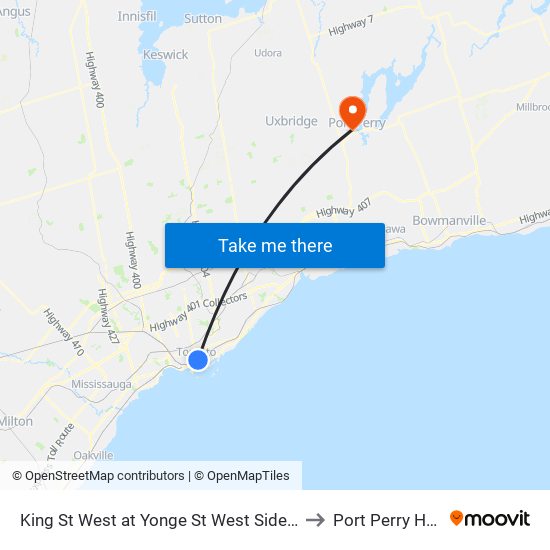 King St West at Yonge St West Side - King Station to Port Perry Hospital map