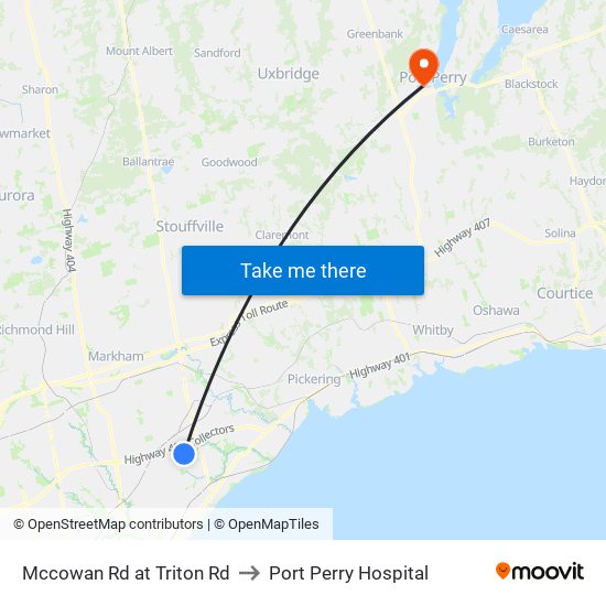 Mccowan Rd at Triton Rd to Port Perry Hospital map