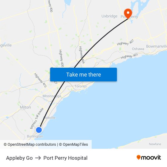 Appleby Go to Port Perry Hospital map