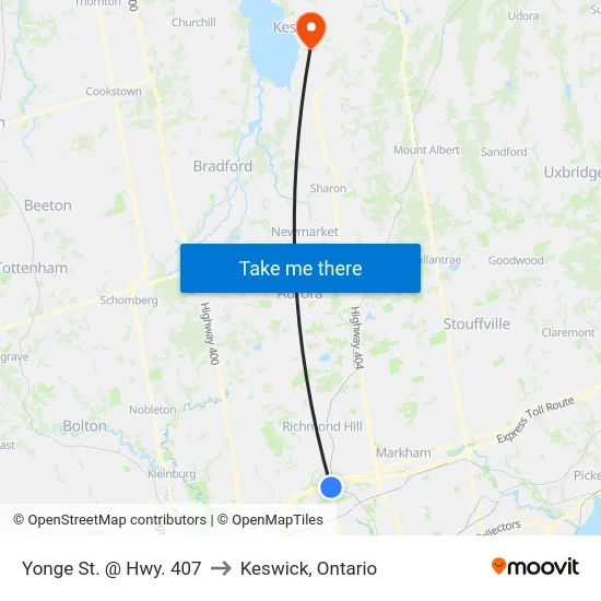 Yonge St. @ Hwy. 407 to Keswick, Ontario map
