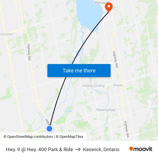 Hwy. 9 @ Hwy. 400 Park & Ride to Keswick, Ontario map